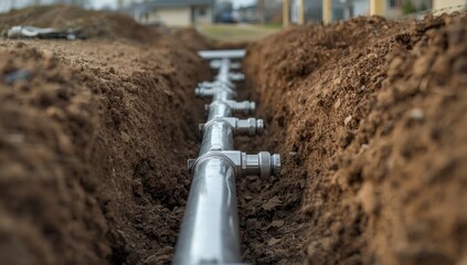 Trench pipes are prepared to connect to the home water system