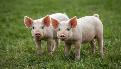 Two piglets in the grass