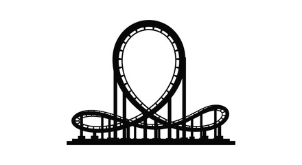 A striking black silhouette depicts a complex roller coaster design with looping tracks and supports silhouette high quality © AL-AMIN