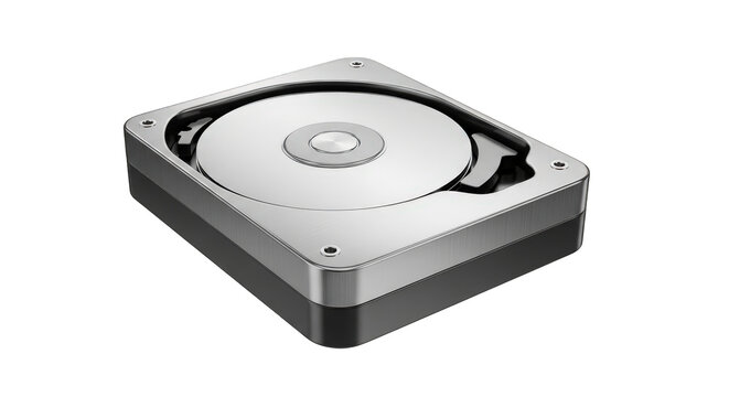 High-capacity computer hard drive disk isolated on transparent background