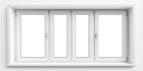 Obraz premium A bright white, four-paneled window in a recessed frame with a window sill