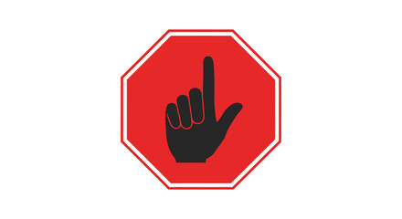 Obraz premium A striking red octagonal stop sign features a black hand gesture emphatically pointing downwards silhouette high quality