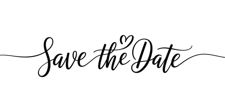Elegant calligraphy reads save the date in a simple black and white design