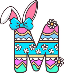 Easter Alphabet M with Bunny Ears Illustration