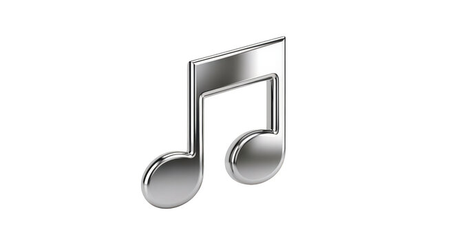 Shiny silver eighth note musical symbol isolated on transparent background
