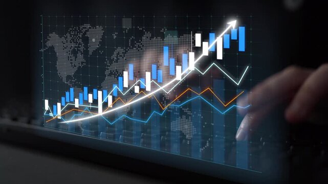 Visual representation of financial growth featuring upward charts and graphs, highlighting data trends in a digital environment focused on business success and investment strategies. Copula