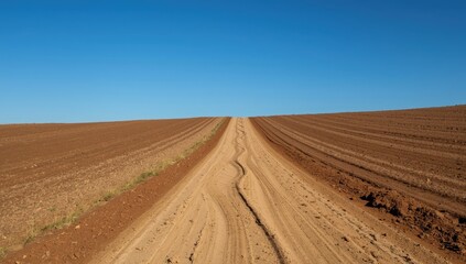 Fototapeta premium soiled rural path ascending the hill under a blue sky