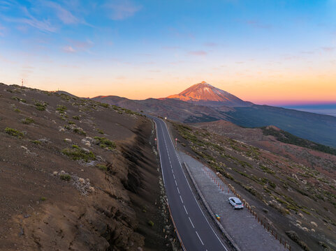 Highway TF-24 with Mount Teide in the background. Canary Islands. Tenerife.