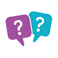 Two overlapping speech bubbles with question marks inside. One purple, one cyan