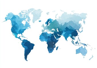 Obraz premium A fragmented, mosaic-style map of the Earth in various shades of blue against white