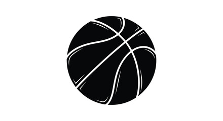 Fototapeta premium A stark black silhouette of a basketball with prominent lines against a clean white background silhouette high quality