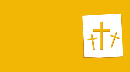 Christian Cross Icon on Paper Note, vector illustration. Flat design style.