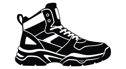 A striking black silhouette of a high top athletic shoe emphasizing modern design and style silhouette high quality professional © njhasan
