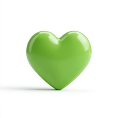 Fototapeta premium Glossy Green Heart Shape Isolated on White Background with Soft Shadow and Subtle Lighting