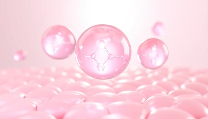 Pink Bubbles and Droplets in Liquid.