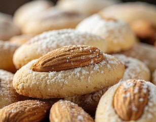 Almond cookies dusted with powdered sugar