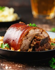 Delicious Roasted Pork Knuckle with Garnish