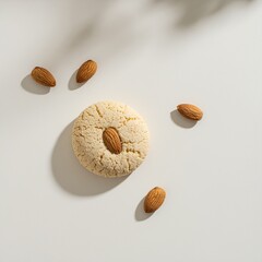 Almond cookie with whole almonds scattered around