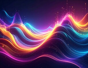 Abstract, vibrant waves of light in neon colors flowing through space