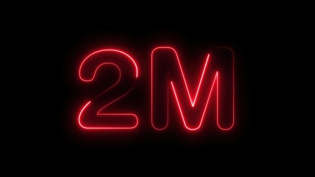 Neon 2M glowing red sign on black background futuristic digital display