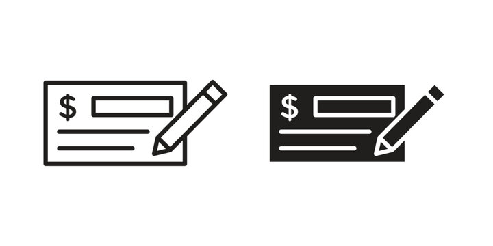 Money check icon linear symbol. Vector Designs.