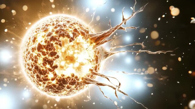 Microorganism Cell Animation - Abstract Glowing Biological Entity with Energy Particles and Branching Tendrils