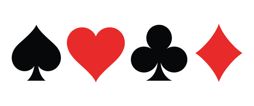 Playing Cards Suits Icons, vector flat symbols, heart, spade, diamond, club icons, casino and game design elements