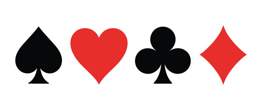 Playing Cards Suits Icons, vector flat symbols, heart, spade, diamond, club icons, casino and game design elements