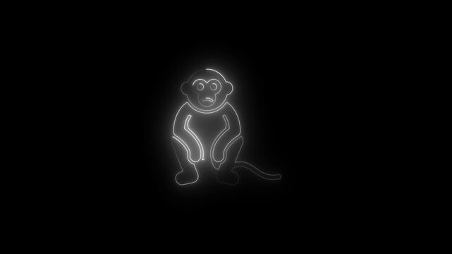 Glowing Monkey Outline Neon Sitting Primates Animal Black Background neon monkey primate black background