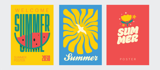 Summer and travel concept poster collection. Trendy bright and colorful tropical theme for banner, promotion, flyer design template. © titusurya