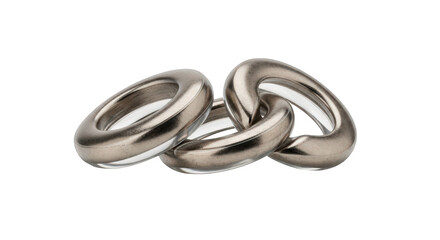 Naklejka premium Three interconnected silver rings with shiny metallic finish isolated on transparent background
