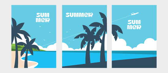 Summer beach vacations poster collection. Summer and travel concept tropical theme for banner, promotion, flyer design template. © titusurya