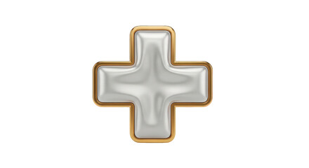 Obraz premium Shiny metallic cross symbol with gold outline isolated on transparent background