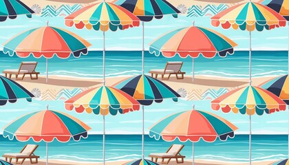 Vibrant striped umbrellas by ocean wallpaper