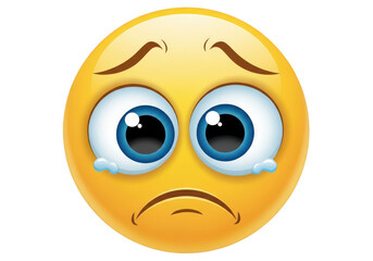 Fototapeta premium A sad cartoon face with a frown and teardrops, isolated on transparent background