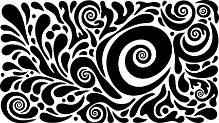 Abstract black and white floral swirl pattern on a white background