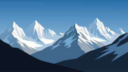 Fototapeta premium Stylized mountain range illustration with shades of blue and white peaks