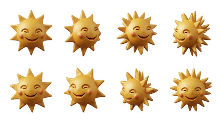 Obraz premium smiling sun emojis of different angles on a white background weather and happiness for various design applications