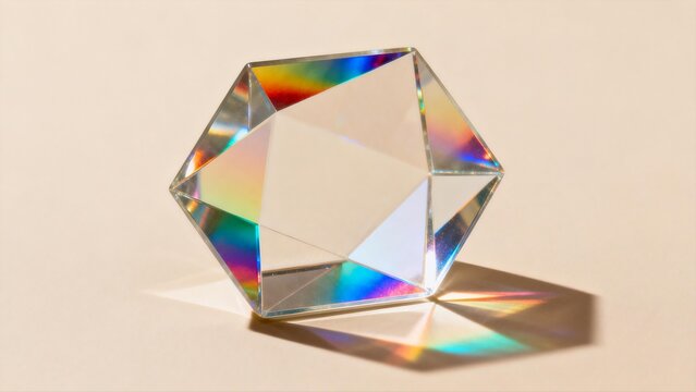 Faceted crystal prism with rainbow light reflection