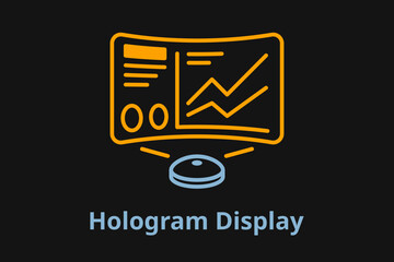 Futuristic hologram display projector with data analysis business graph icon. Modern technology vector illustration with editable strokes.