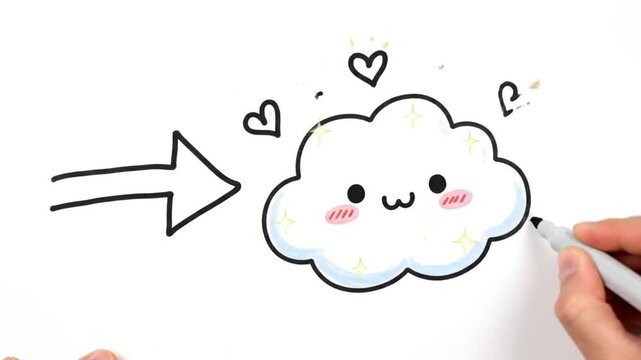 Hand Drawing Cartoon Cloud with Hearts.