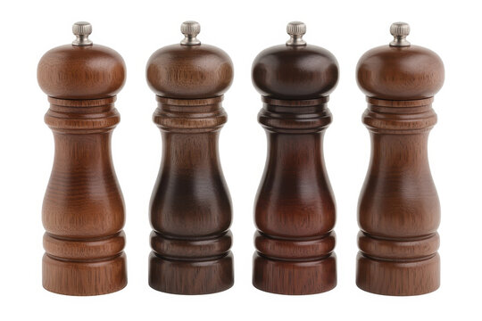 Wooden salt and pepper mills on white background brown