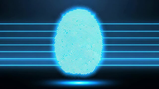 Fingerprint digital identification glowing on a dark screen background for cybersecurity and biometric authentication concepts.