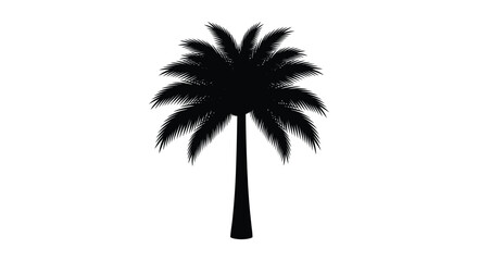A striking black palm tree stands prominently against a white background creating a bold silhouette high quality professional © MIRAJ02