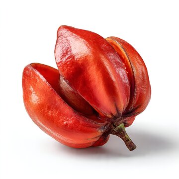 Red Ackee Fruit Open Pod Isolated on White Background

