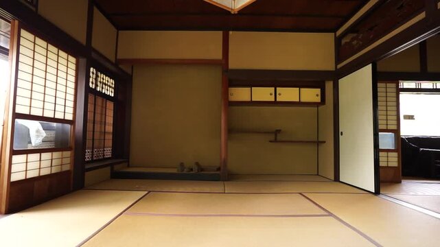 Traditional Japanese tatami room interior with shoji and wooden structure