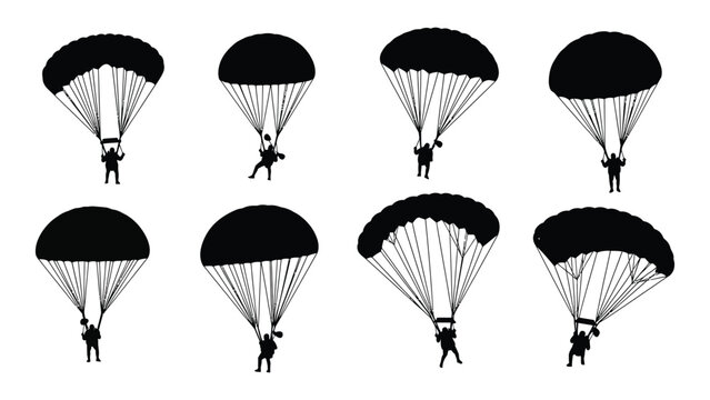 Parachuters in the air with open parachutes
