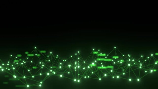 Seamless Digital Network Loop Background with Copy Space, Abstract Data Technology Grid, Green Innovation Tech Motion (Full HD)