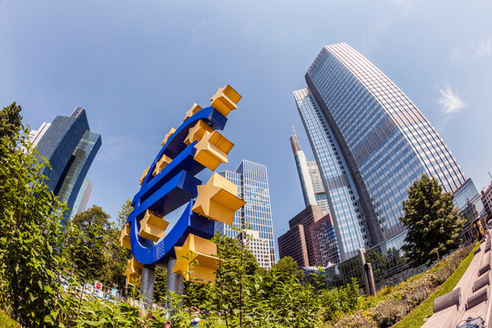 Euro sign at European Central Bank headquarters in Frankfurt, Germany
