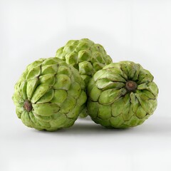 Obraz premium Three fresh cherimoya (custard apple) fruits on white background